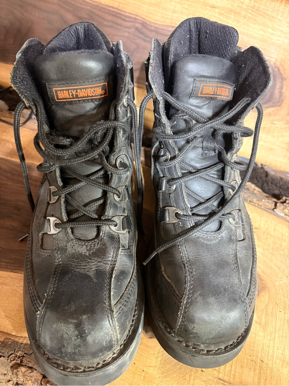 Harley-Davidson Black and Orange Men’s Lace-Up Leather Boots